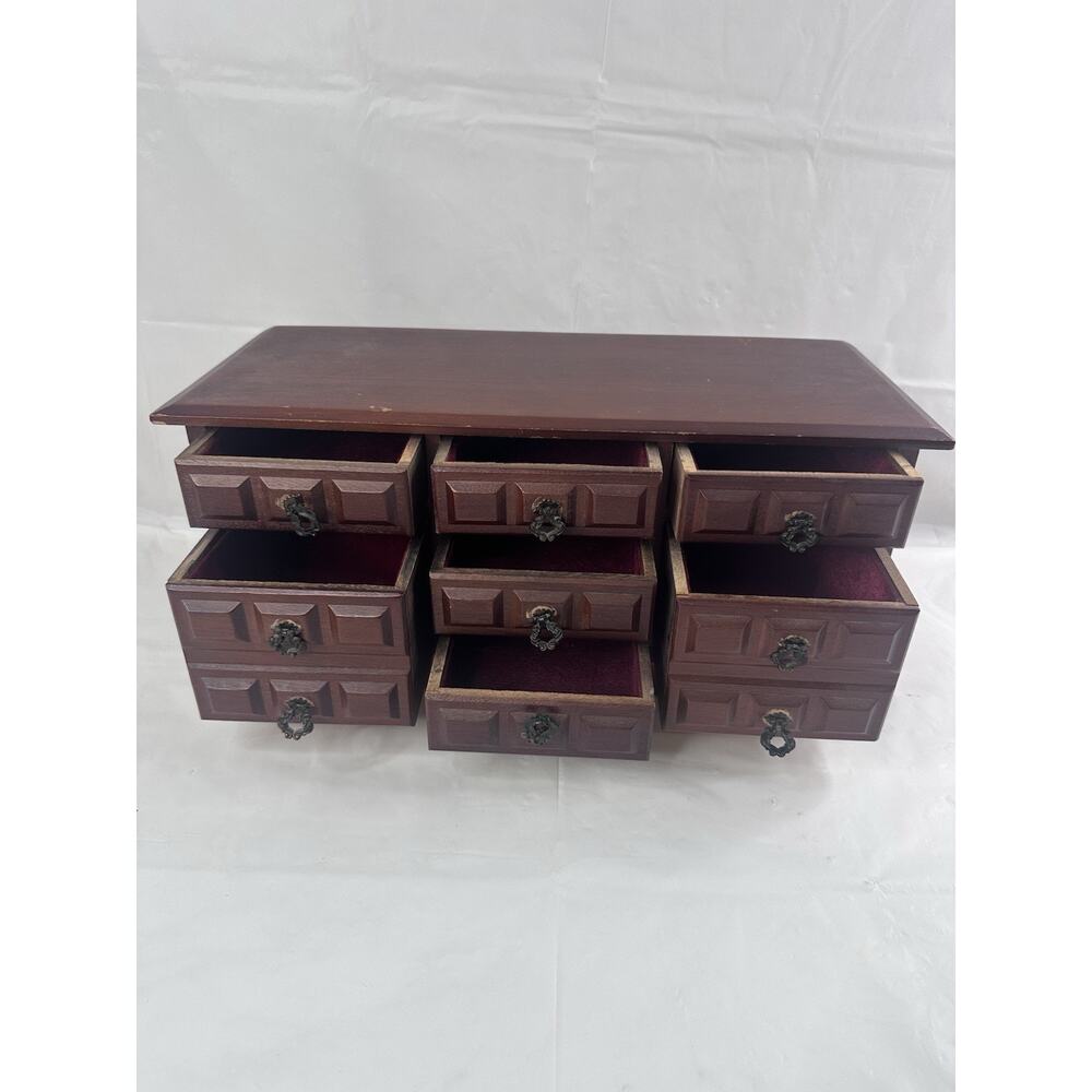 Vintage Toyo Music Jewelry Trinket Box Wooden Granny Grandpa Cottage Velvet
